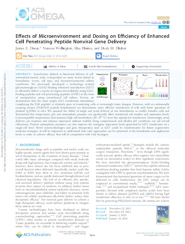 Effects of Microenvironment and Dosing on Efficiency of Enhanced Cell Penetrating Peptide Nonviral Gene Delivery Thumbnail