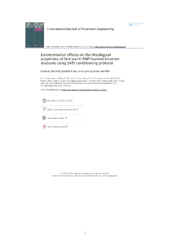 Environmental effects on the rheological properties of fine warm RAP-foamed bitumen mixtures using SATS conditioning protocol Thumbnail