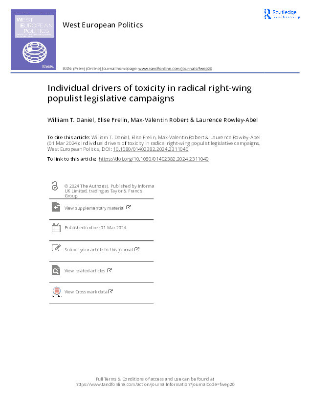 Individual drivers of toxicity in radical right-wing populist legislative campaigns Thumbnail