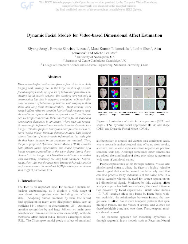 Dynamic Facial Models for Video-Based Dimensional Affect Estimation Thumbnail