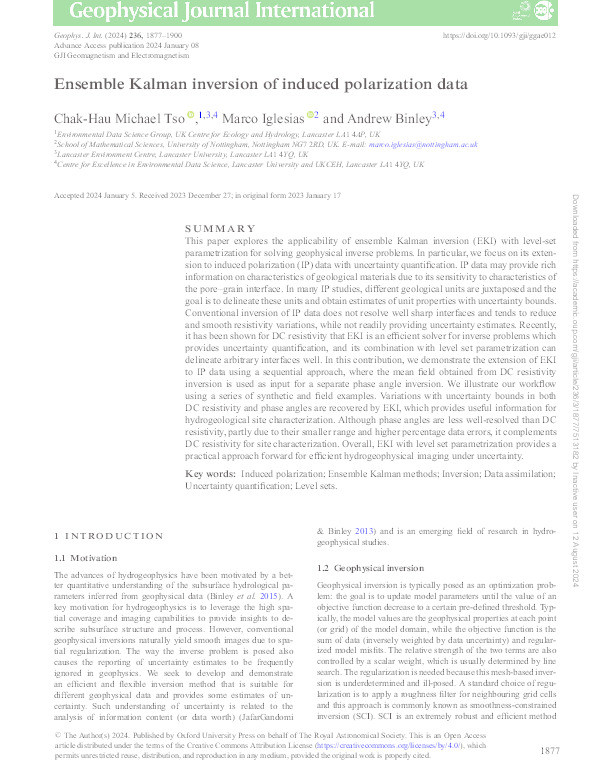 Ensemble Kalman inversion of induced polarization data Thumbnail