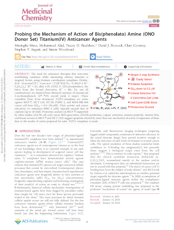 Probing the Mechanism of Action of Bis(phenolato) Amine (ONO Donor Set) Titanium(IV) Anticancer Agents Thumbnail