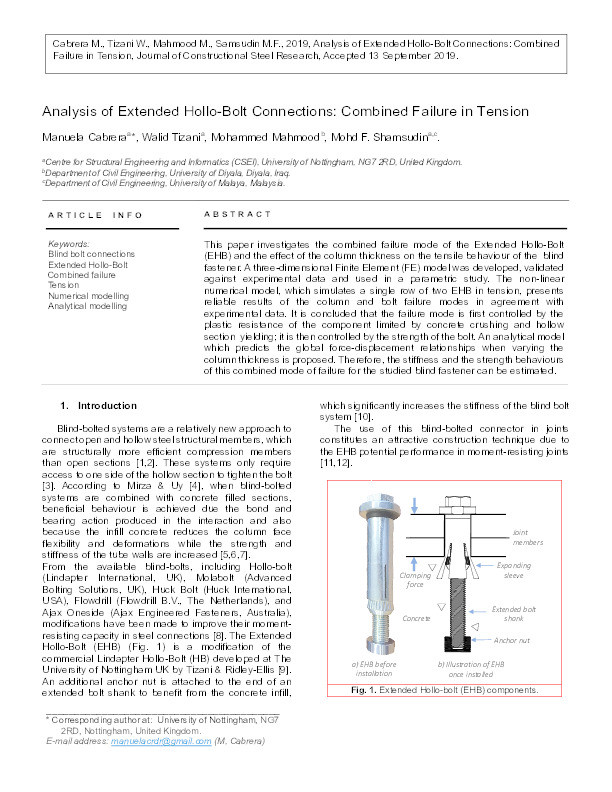 Analysis of Extended Hollo-Bolt Connections: Combined Failure in Tension Thumbnail