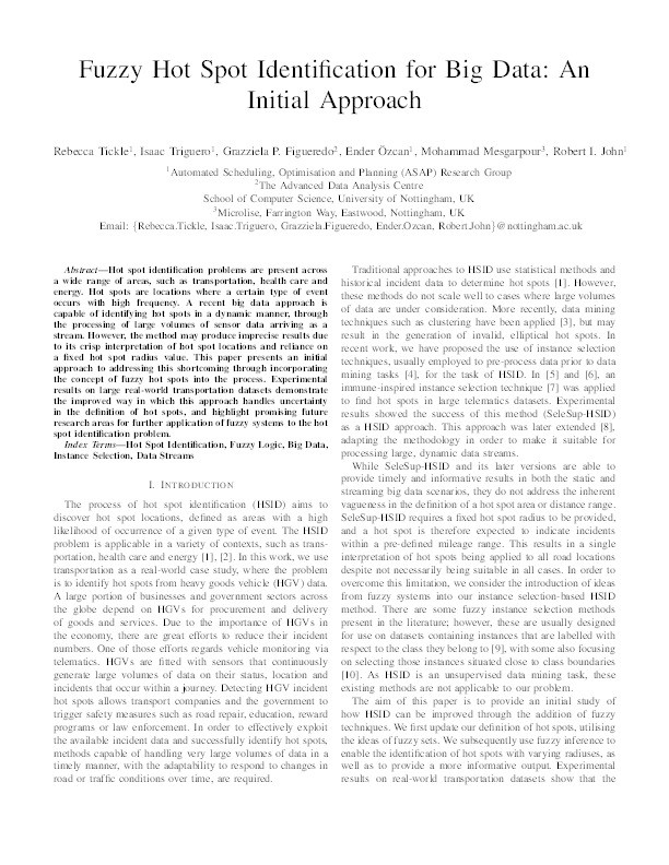 Fuzzy Hot Spot Identification for Big Data: An Initial Approach Thumbnail