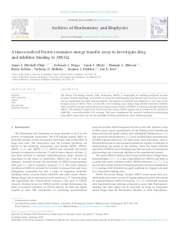 A time-resolved Förster resonance energy transfer assay to investigate drug and inhibitor binding to ABCG2 Thumbnail