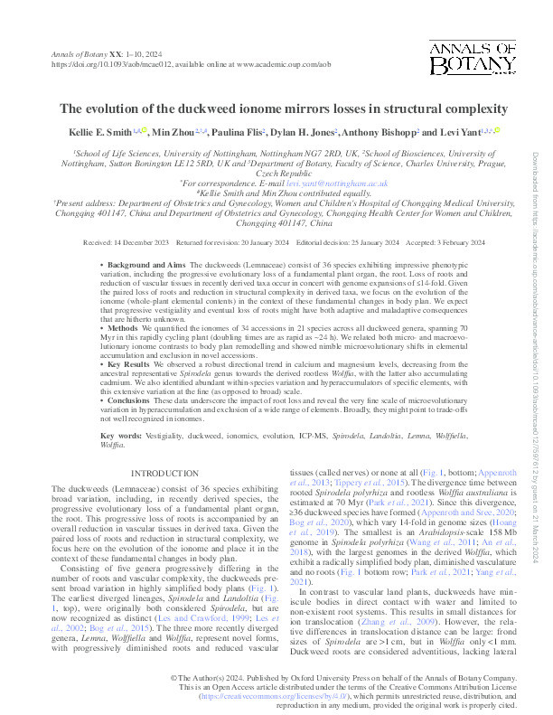 The evolution of the duckweed ionome mirrors losses in structural complexity Thumbnail