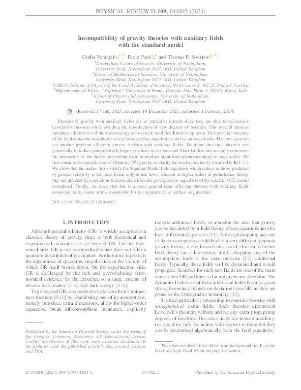 Incompatibility of gravity theories with auxiliary fields with the standard model Thumbnail