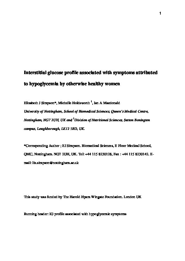 Interstitial glucose profile associated with symptoms attributed to hypoglycemia by otherwise healthy women Thumbnail