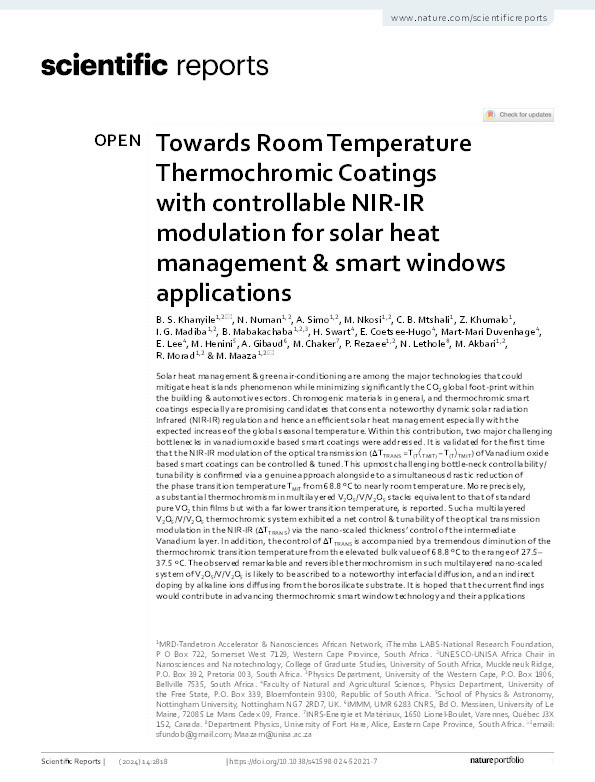 Towards Room Temperature Thermochromic Coatings with controllable NIR-IR modulation for solar heat management & smart windows applications Thumbnail