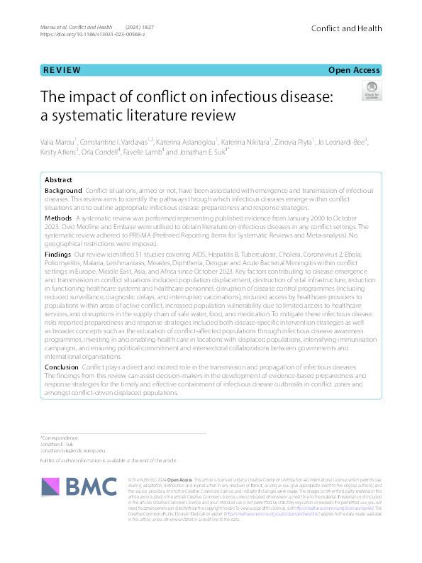 The impact of conflict on infectious disease: a systematic literature review Thumbnail
