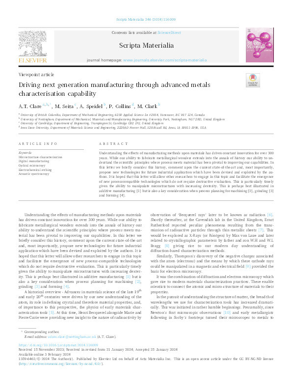 Driving next generation manufacturing through advanced metals characterisation capability Thumbnail