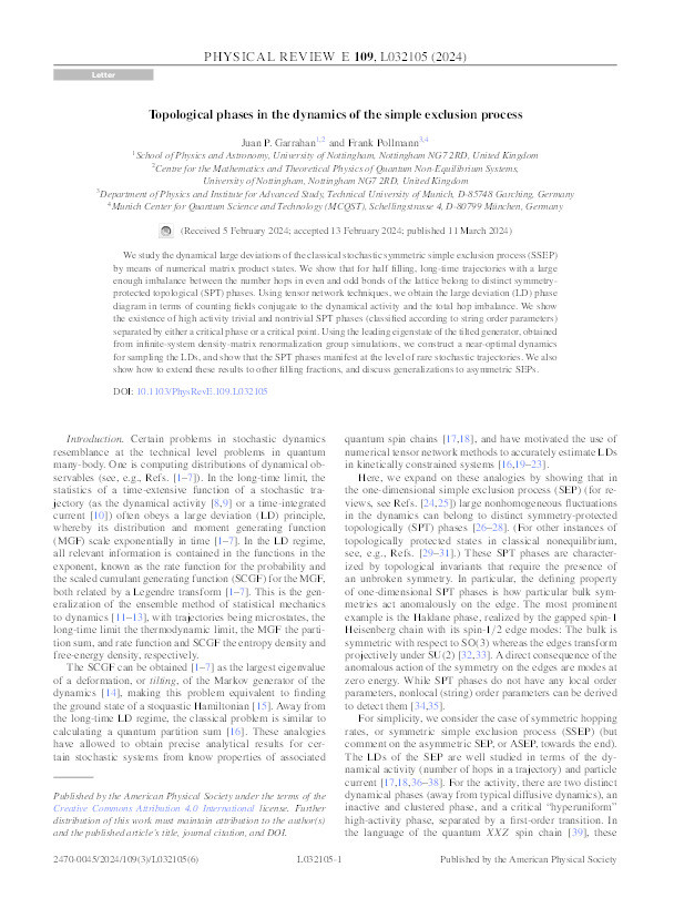 Topological phases in the dynamics of the simple exclusion process Thumbnail