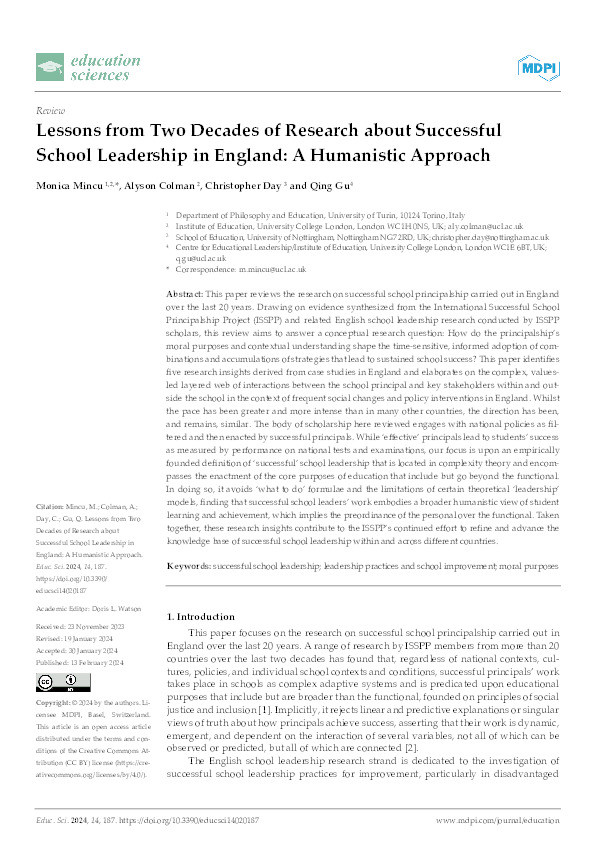 Lessons from Two Decades of Research about Successful School Leadership in England: A Humanistic Approach Thumbnail