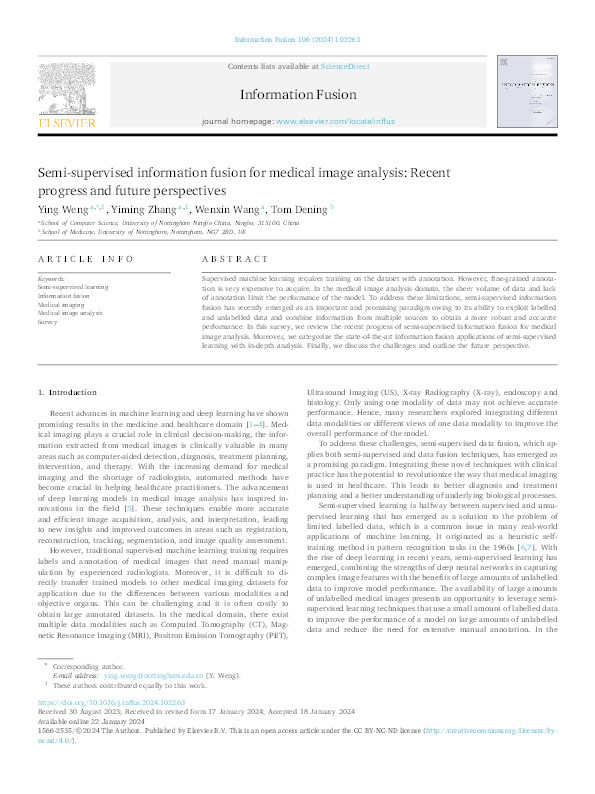 Semi-supervised information fusion for medical image analysis: Recent progress and future perspectives Thumbnail