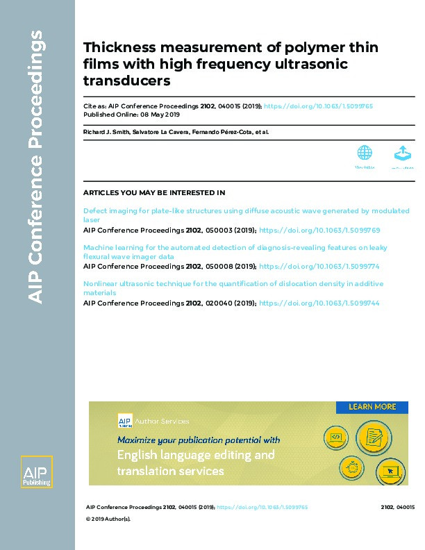 Thickness measurement of polymer thin films with high frequency ultrasonic transducers Thumbnail