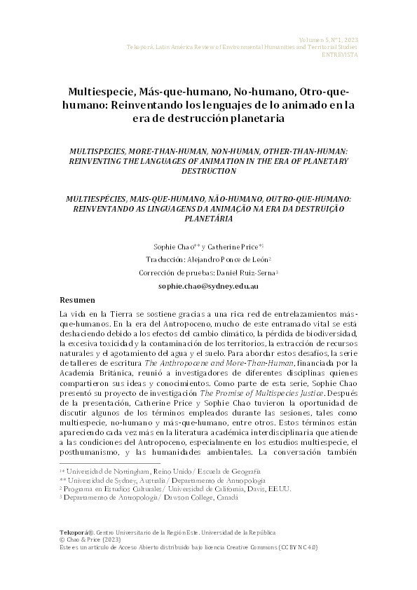 Multiespecie, Más-que-humano, No-humano, Otro-que-humano: Reinventando los lenguajes de lo animado en la era de destrucción planetaria Thumbnail