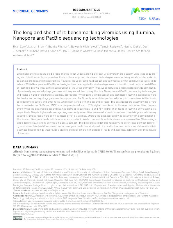 The long and short of it: benchmarking viromics using Illumina, Nanopore and PacBio sequencing technologies Thumbnail