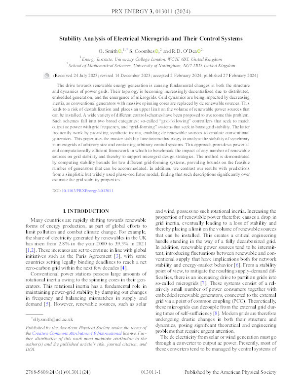 Stability analysis of electrical microgrids and their control systems Thumbnail