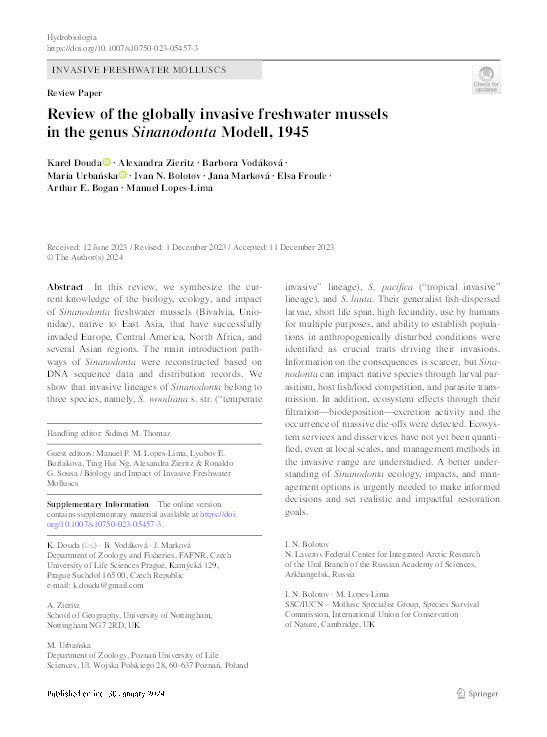 Review of the globally invasive freshwater mussels in the genus Sinanodonta Modell, 1945 Thumbnail