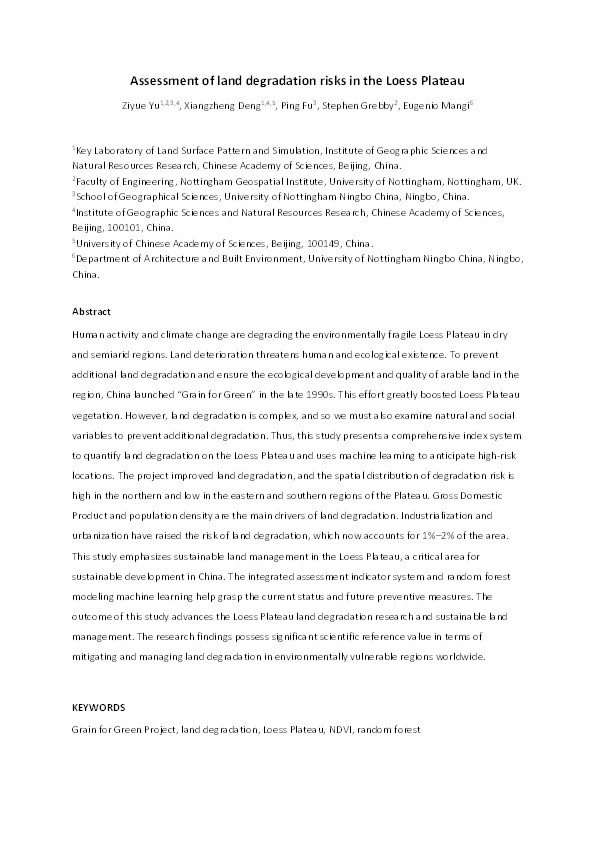 Assessment of land degradation risks in the Loess Plateau Thumbnail