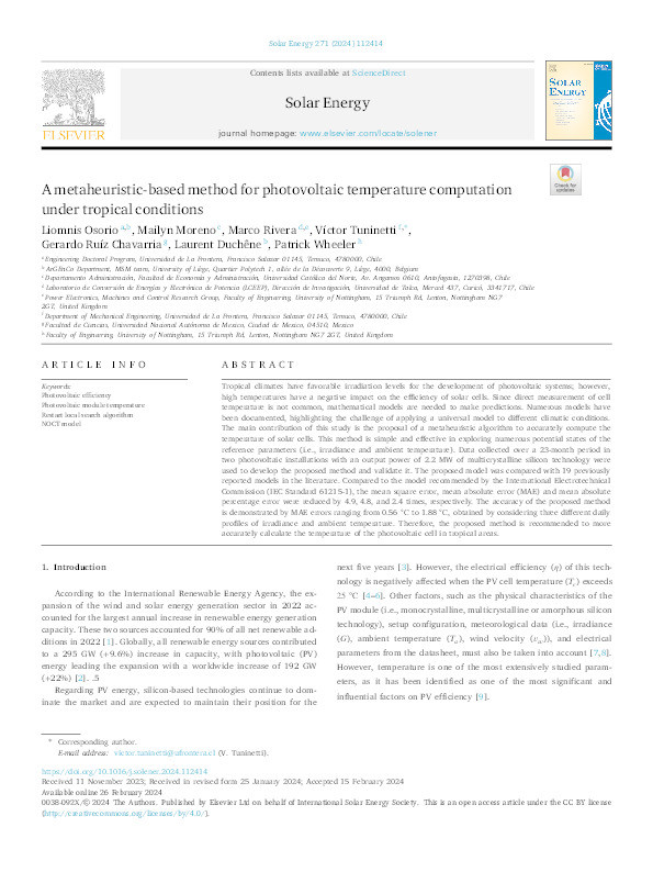 A metaheuristic-based method for photovoltaic temperature computation under tropical conditions Thumbnail