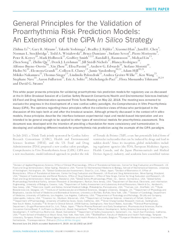 General Principles for the Validation of Proarrhythmia Risk Prediction Models: An Extension of the CiPA   In Silico Strategy Thumbnail
