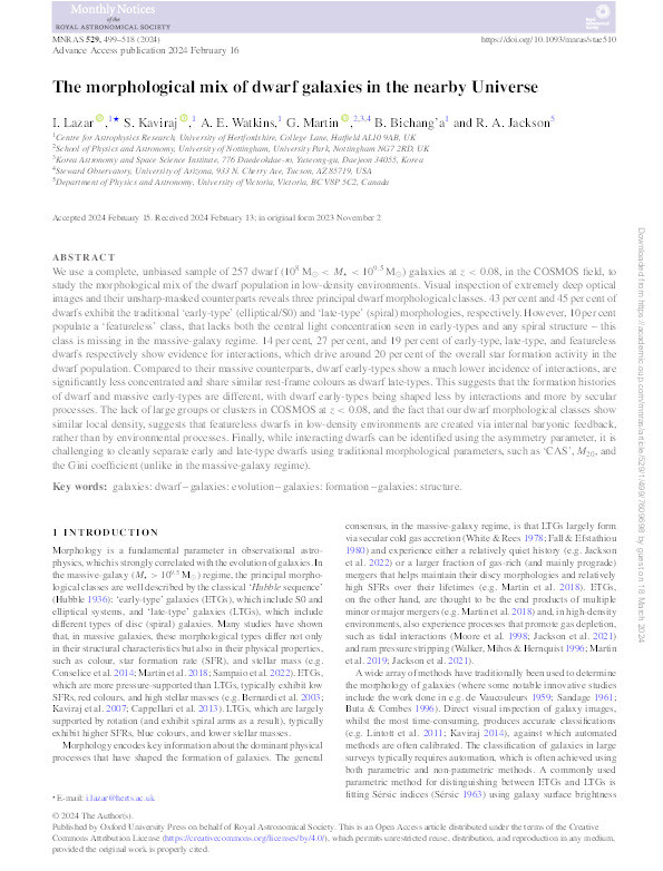 The morphological mix of dwarf galaxies in the nearby Universe Thumbnail