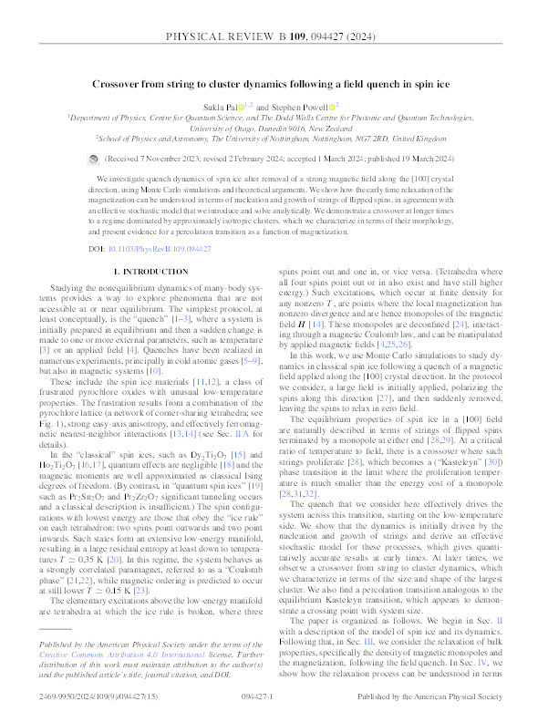 Crossover from string to cluster dynamics following a field quench in spin ice Thumbnail