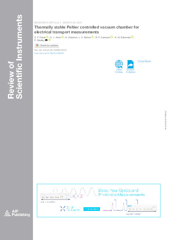 Thermally stable Peltier controlled vacuum chamber for electrical transport measurements Thumbnail