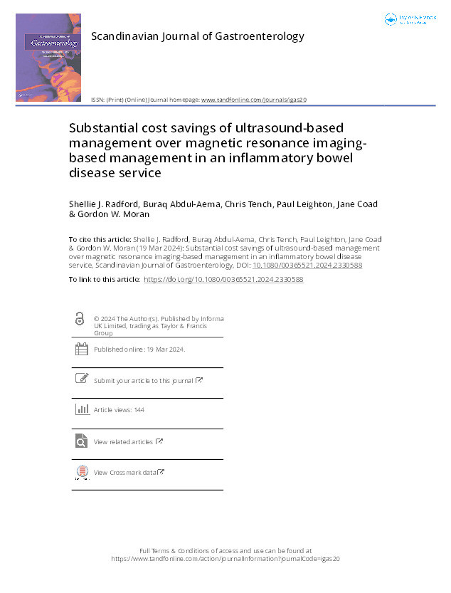 Substantial cost savings of ultrasound-based management over magnetic resonance imaging-based management in an inflammatory bowel disease service Thumbnail