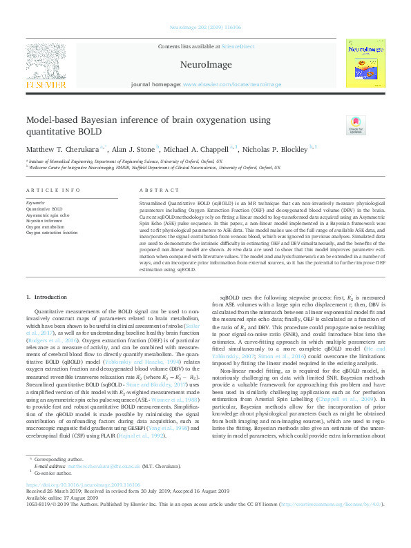 Model-based Bayesian inference of brain oxygenation using quantitative BOLD Thumbnail
