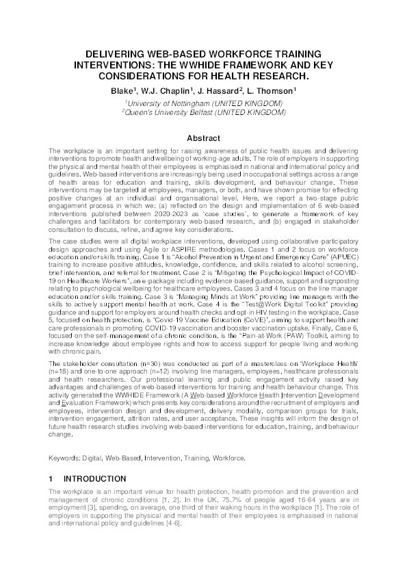 Delivering web-based workforce training interventions: the WWHIDE framework and key considerations for health research Thumbnail