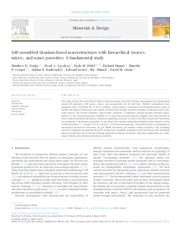 Self-assembled titanium-based macrostructures with hierarchical (macro-, micro-, and nano) porosities: A fundamental study Thumbnail