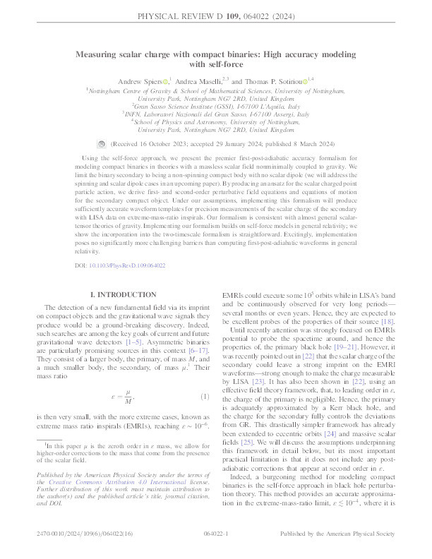 Measuring scalar charge with compact binaries: High accuracy modeling with self-force Thumbnail