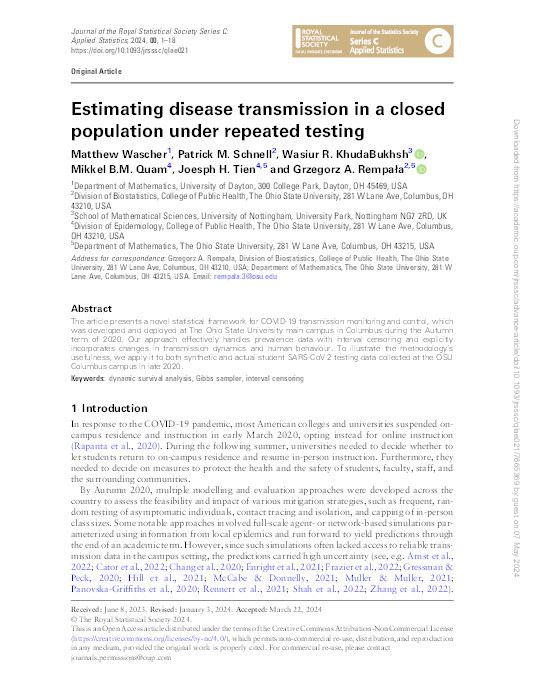 Estimating disease transmission in a closed population under repeated testing Thumbnail