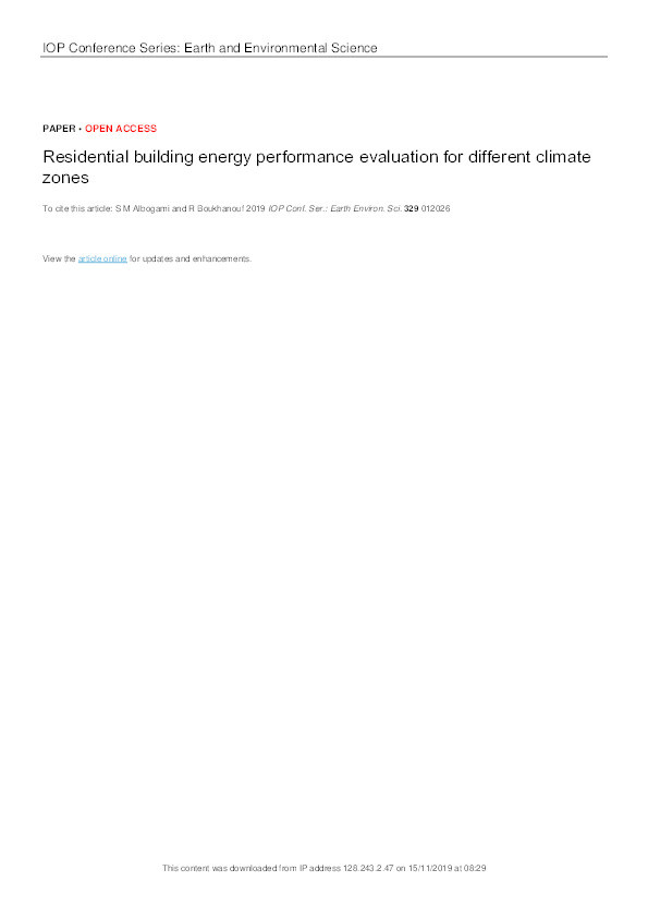 Residential building energy performance evaluation for different climate zones Thumbnail