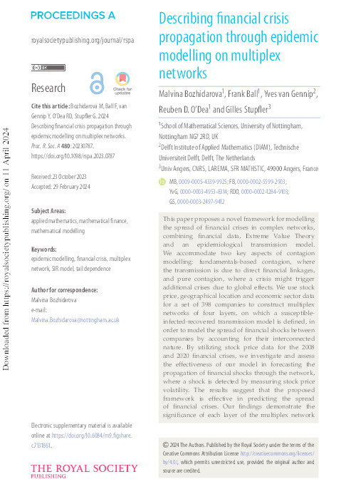 Describing financial crisis propagation through epidemic modelling on multiplex networks Thumbnail