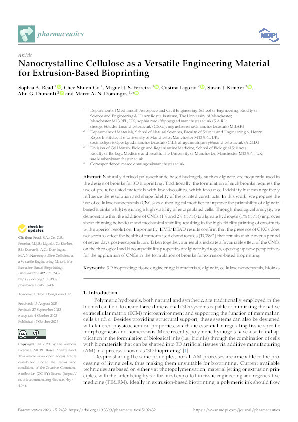 Nanocrystalline Cellulose as a Versatile Engineering Material for Extrusion-Based Bioprinting Thumbnail