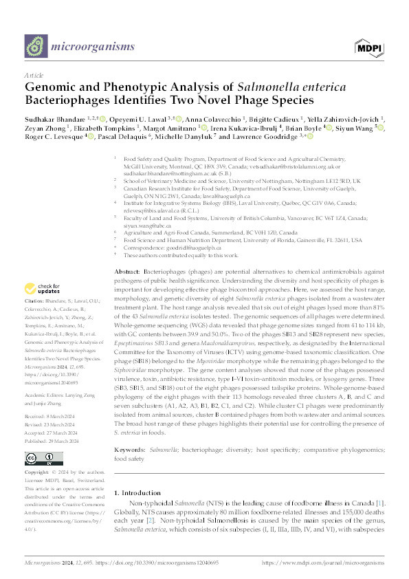 Genomic and Phenotypic Analysis of Salmonella enterica Bacteriophages Identifies Two Novel Phage Species Thumbnail