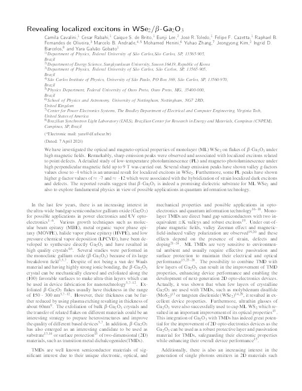 Revealing localized excitons in WSe2/β-Ga2O3 Thumbnail