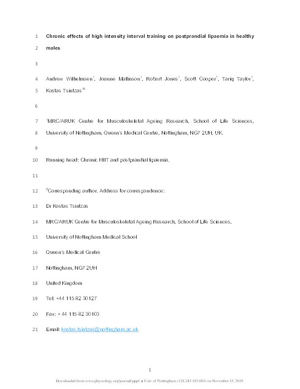 Chronic effects of high-intensity interval training on postprandial lipemia in healthy men Thumbnail