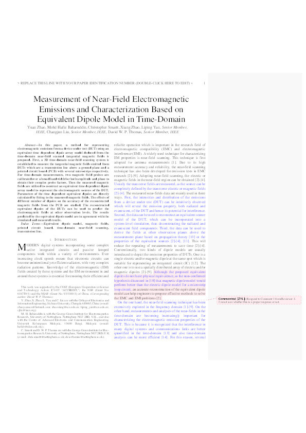 Measurement of Near-Field Electromagnetic Emissions and Characterization Based on Equivalent Dipole Model in Time-Domain Thumbnail
