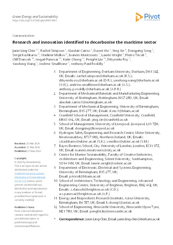 Research and innovation identified to decarbonise the maritime sector Thumbnail