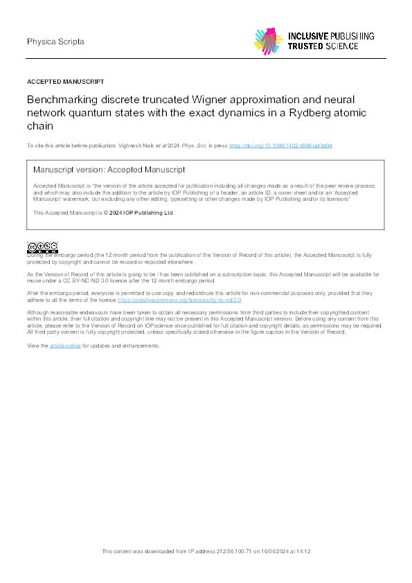 Benchmarking discrete truncated Wigner approximation and neural network quantum states with the exact dynamics in a Rydberg atomic chain Thumbnail