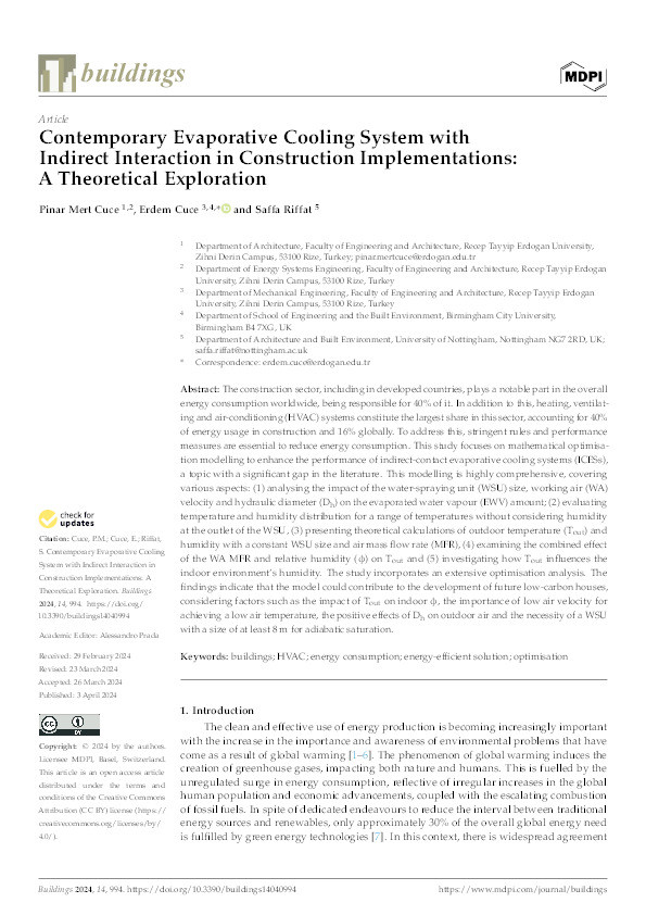 Contemporary Evaporative Cooling System with Indirect Interaction in Construction Implementations: A Theoretical Exploration Thumbnail