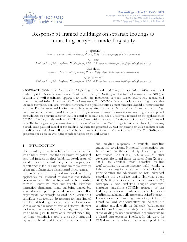 Response of framed buildings on separate footings to tunnelling: a hybrid modelling study Thumbnail