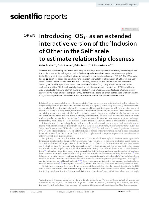 Introducing IOS11 as an extended interactive version of the ‘Inclusion of Other in the Self’ scale to estimate relationship closeness Thumbnail