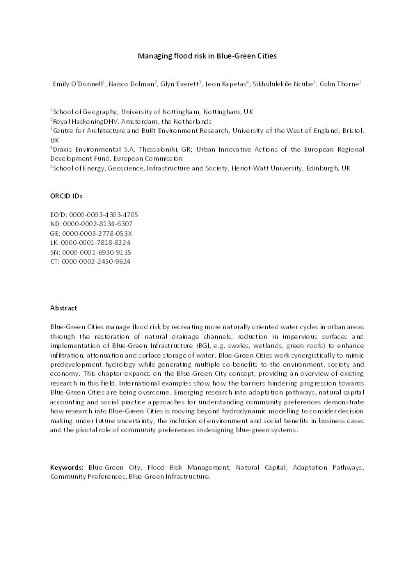 Managing flood risk in Blue-Green Cities Thumbnail