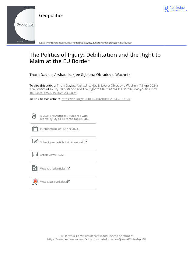 The Politics of Injury: Debilitation and the Right to Maim at the EU Border Thumbnail