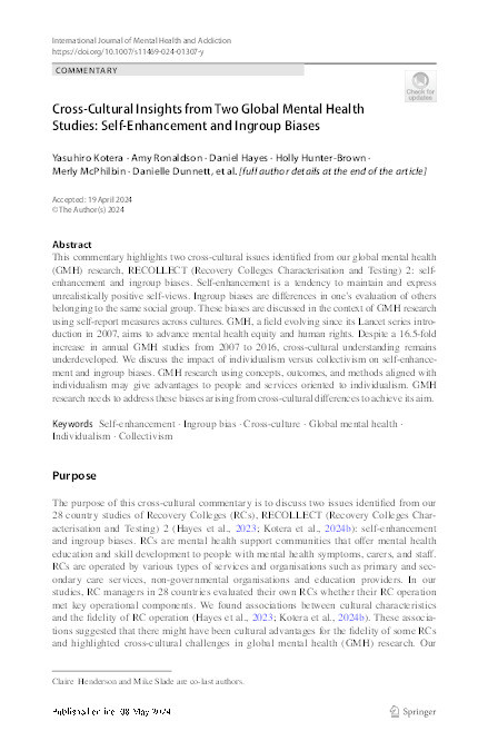 Cross-Cultural Insights from Two Global Mental Health Studies: Self-Enhancement and Ingroup Biases Thumbnail